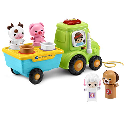 VTech - Granja sobre Ruedas, Tractor Interactivo con Cinco pasajeros para Encajar y Aprender Animales, números y Colores, más de 65 Canciones, melodías y Sonidos