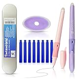 SKOOLED Tintenheld radierbarer Füller 2er Set Altrosa und Lavendel - kein Tintenkiller nötig, geschützte Feder, ergonomischer gummierter Griff, blaue schnelltrocknende Tinte, 8 Patronen, Metalletui
