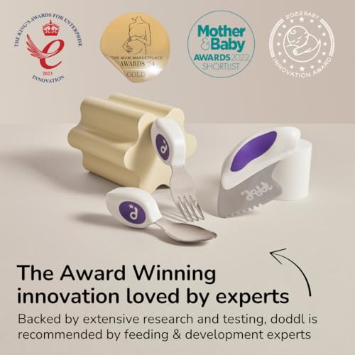 Miniatura 5 de Doddl Set De 3 Utensilios, Cuchillo, Cuchara Y Tenedor Para Niños, Aprende A Usar Cubiertos Enseguida, Suministros Para Bebés Desde 1 Año, Índigo