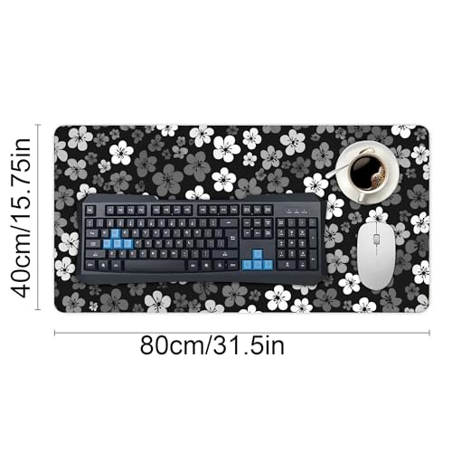 Image of Black White Flowers Extended Gaming Mouse Pad, with Stitched Edges Large Mouse Pad Desk Protector, Rubber Base Mousepad Keyboard Mouses Mat for Work Game Office Home- 32 inch X 16 inch Inch