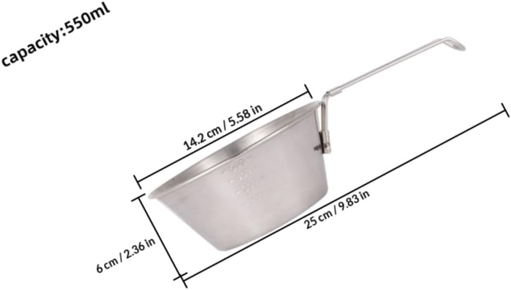 Kisangel Camping Stainless Steel Foldable Handle Bowl 550ml Portable Outdoor Picnic Barbecue Food Bowl Large 304 Stainless Steel for Hiking and Camping