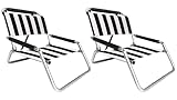 Neso Beach Chairs - Lightweight, Portable and Foldable Recliner Beach Chairs for Park, Camping and Outdoor Adventures - with Slip Pockets and Shoulder Strap - 2 Pack - Black/White Strips - Regular