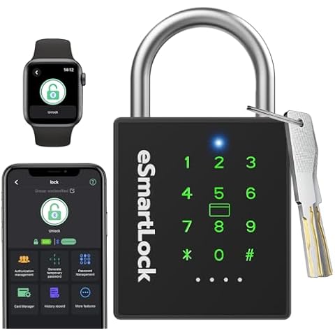 Combination Lock Outdoor eLinkSmart Password Padlock with Key NFC RFID Weatherproof Heavy Duty Padlock for Locker Shed Gate Fence Truck Support Temporary Code Unlock Record Cover