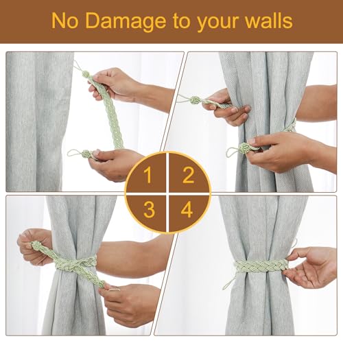 uxcell 4Pcs Curtain Tiebacks, 58cm/23 Braided Drapery Holdback Holder Decorative Rope Tie Back with 4 Metal Hooks, Blue/Silver by uxcell - Used condition - Image 4