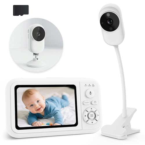 NUOTUN Babyphone mit Kamera & Halterung inkl. Bettclip, 1080P Video Baby Monitor Ohne WLAN, 3,5\ LCD Display, Nachtsicht, Zwei-Wege-Audio, Weinen-Erkennung, SD-Karte Inklusive
