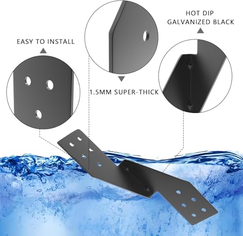 Image of 50pcs 16-Gauge Thick Hurricane Straps, Black Powder-Coated Rafter Ties | Heavy Duty Left Rafter Brackets, Strong Hurricane Clips, Tie Brackets for House, Roof Trusses, Shed, Building (Left)