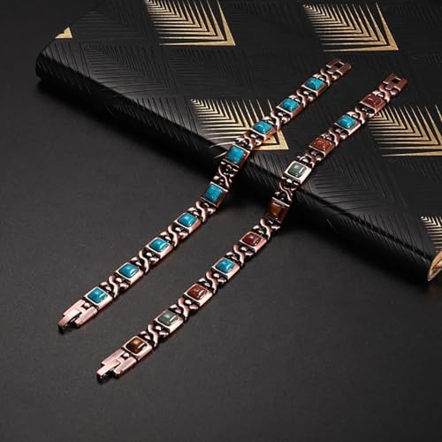 Image of Copper Bracelet for Women 99.9% Pure Copper Crystal Bracelets Link Chain Charm Jewelry Present 3500 Gauss with Adjustment Tool