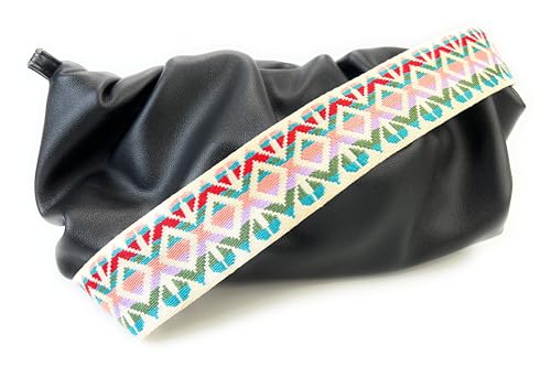 Image of Vibrant Multicolor Boho Diamond Purse Strap with Light Gold Hardware 2 Inch Wide Replacement Crossbody Guitar Style Shoulder Strap for Handbags Totes
