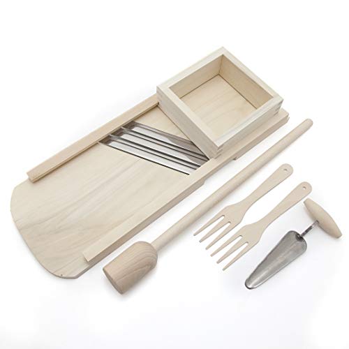 Holzfee Krauthobel Set Holz Gemüsehobel 66 x 24 cm Buchenholz + Krautstampfer 60 cm