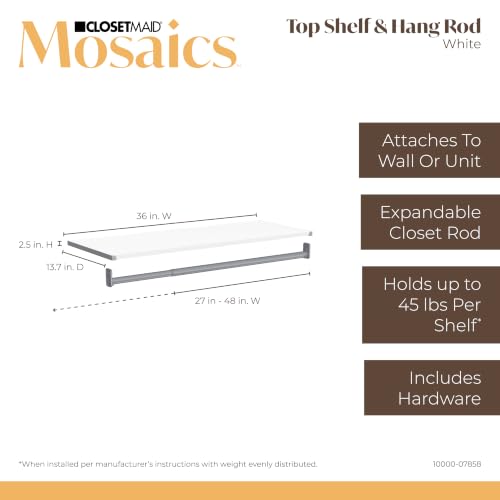 ClosetMaid Mosaics Shelf and Rod Closet Organizer, 2.52" H x 36.02" W x 13.78" D, White by ClosetMaid - Used condition - Image 3