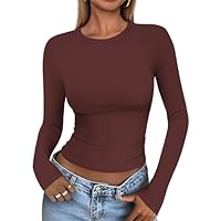 Cuptacc Magliette Donna Manica Lunga Aderente Traspiranti comodità Maglietta Tendenza Colore Puro Girocollo Top Relaxed Eleganti T-Shirt Chiaretto S