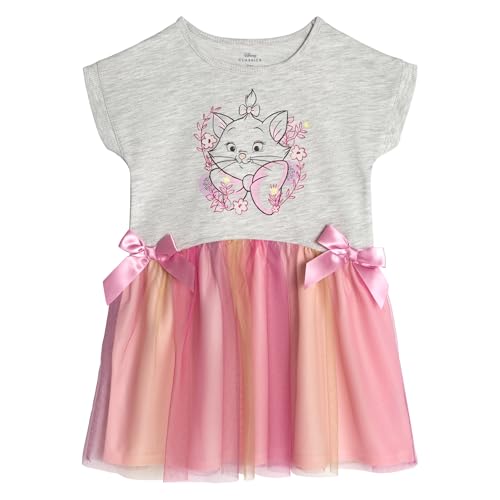 Disney Classics The Aristocats Big Girls French Terry Tutu Pleated Drop Shoulder Tulle Dress Gray/Pink Yellow Marie 10-12