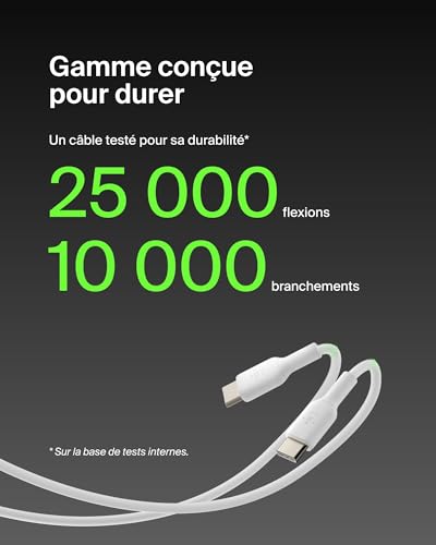 Belkin BoostCharge câble USB-C vers USB-C, câble USB C charge rapide, câble certifié USB-IF pour iPhone 15, Plus, Pro, Pro Max, Samsung Galaxy S24, S23, iPad Pro, Google Pixel, etc., 1 m, blanc