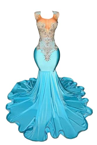 Engerla Blue Prom Dress Bead Applique Pageant Celebrity Gala Mermaid Evening Party Dress Church Train US12