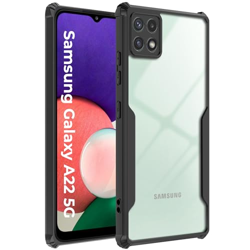 Image of A rtistque Clear Hard Transparent Acrylic Armor Back Cover Case for Samsung Galaxy A22 5G | Shockproof TPU Edge Protection | Slim Protective Design | Samsung Galaxy A22 Back Cover - Black