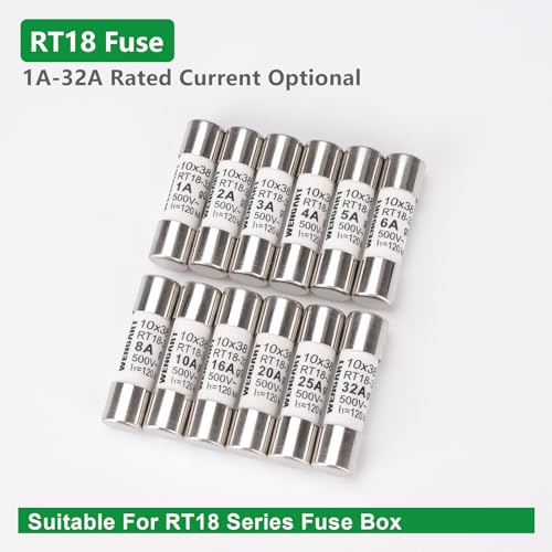 Wengart AC Zylindersicherungseinsatz RT18-32 (RO15), AC500V 25A, 10 Stück, 10x38mm, 120 kA, starkes Schaltvermögen, kann den Stromkreis zuverlässig schützen