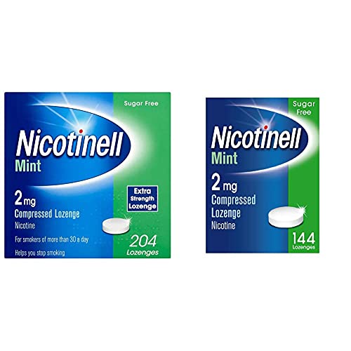 Image of Nicotinell Nicotine Lozenge, Quit Smoking Aid, Sugar Free Mint Flavour, 2 mg, 204 Pieces & Nicotine Lozenge, Quit Smoking Aid, Sugar Free Mint Flavour, 2 mg, 144 Pieces