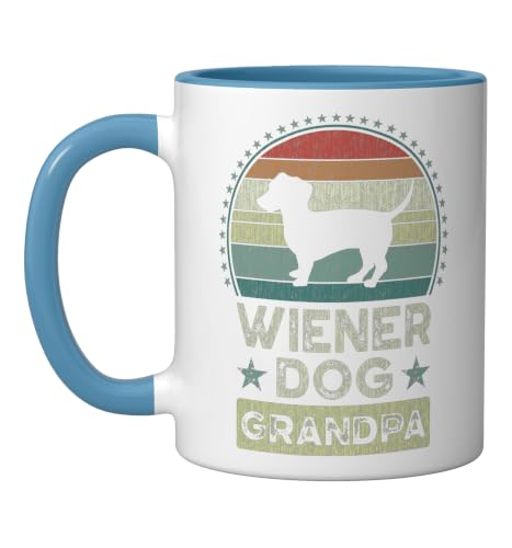 Taza de cerámica azul/blanca Wiener Dog Grandpa 11oz miniatura 1