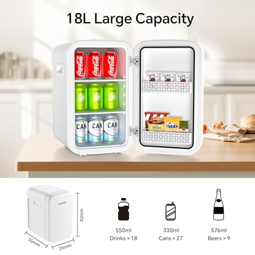 Cormix Mini Kühlschrank 18L, 2 in 1 Kleiner Kühlschrank mit Kühl- und Heizfunktion, Tragbar mit Kühl- und Heizfunktion, Kleiner Getränkekühlschrank 12V DC/220V AC für Hause Büro Camping und Auto