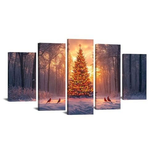Tableau arbre de Noël JOSUE 5 pièces pour décoration salon chic