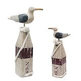 Seagull Statue Decor Nautical Theme Sea Bird Sitting on a Pillar Hand Carved Seagull Figurine Home D