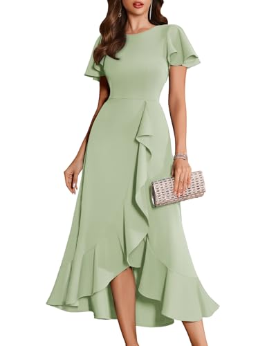 Image of BeryLove Women Formal Party Dress Flutter Short Sleeve Wedding Cocktail Long Evening Dress