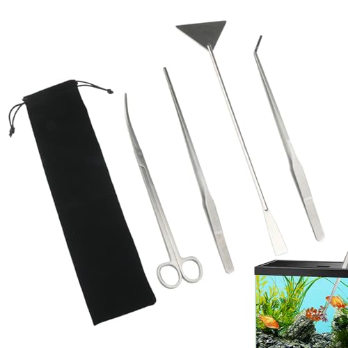 Youngwier Ciseaux D'Aquarium - Pincettes De Nettoyage Anti-Rouille 4 en 1,Spatule à Algues pour Bac à Poissons - pour La Taille Et L'Entretien pour Eau Douce, Eau Salée Et Maison
