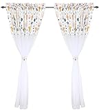 TupTam Kinderzimmer Voile Vorhänge Baby Gardinen mit Tunnelzug Set, Farbe: Wald / Beige, Größe: ca. 140 x 160 cm