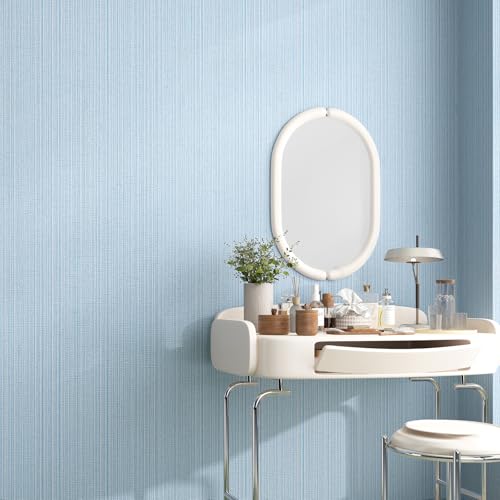 HyunHome Light Blue Faux Grasscloth Wallpaper Peel and Stick Linen Textured 24"x394" Upgraded Thick Self-Adhesive Waterproof Neutral Decorative Contact Paper Vinyl Film Roll for Wall Bedroom Kitchen by HyunHome - Used condition - Image 6