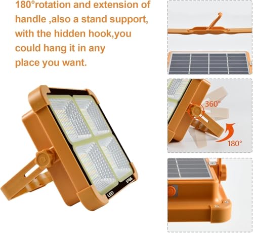 Image of Solar LED Work Light, 100W 10000 Lumens, 16500mAh Battery, IP66 Waterproof Portable Floodlight with USB Charging, for Camping, Hurricane, Garage, Emergency
