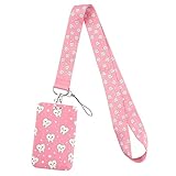 Cartoon Lanyard ID Holder Kawaii Key Card Cute Badge Holder with Lanyards for Girls Women Gift (Pink)