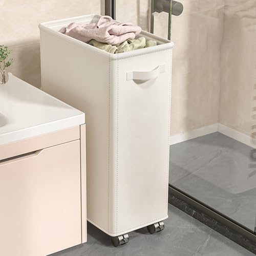Cesto Ropa Sucia Delgado y Elevado, Cesta Ropa Sucia Plegable para Esquinas, Cubo Ropa Sucia Extraíble con Ruedas, Adecuado para Espacios Pequeños(White,58x19x39cm/23x8x16in)