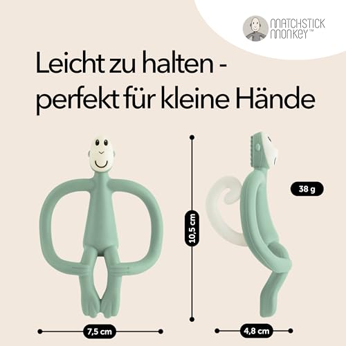 Matchstick Monkey - Beißring Affe Original - Baby Zahnungshilfe - weiche Noppen massieren wundes Zahnfleisch - Silikon BPA-frei - Greifling für Zahnen - ab 3 Monaten - mintgrün
