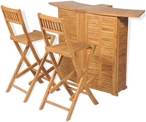 vidaXL Patio Bistro Set 3 Piece, Patio Bar Table Set with Bottle Holder, Outdoor Folding Table and Chairs, Conversation Set, Solid Teak Wood