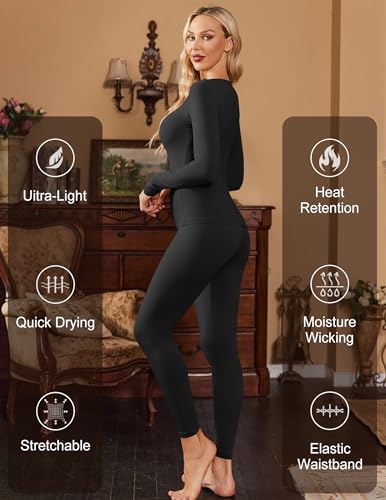 Ekouaer Womens Thermal Underwear Sets Long Johns Long Sleeve Base Layer Pajama Top and Leggings Set Cold Weather S-XXL2