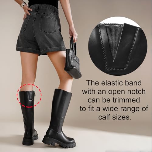 CouieCuies Women's Knee High Boots Black Tall Boot Lug Sole Shoes Below the Knee Comfortable Chunky Platform Dressy Boots Zipper4