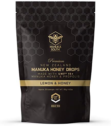 Manuka Honey Drops UMF 15+ / MGO 514+ & Propolis Drops Made in New Zealand – Natural Ingredients – Soothing Drops – Lemon & Honey Flavor - 25 Drops