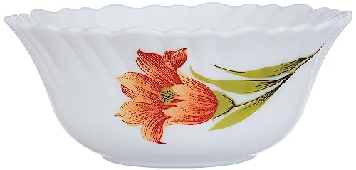 Image of Larah by Borosil Red Iris Fluted Series Opalware Dinner Set | 12 Pieces for Family of 4 | Microwave & Dishwasher Safe | Bone-Ash Free | Crockery Set for Dining & Gifting | Plates & Bowls | White