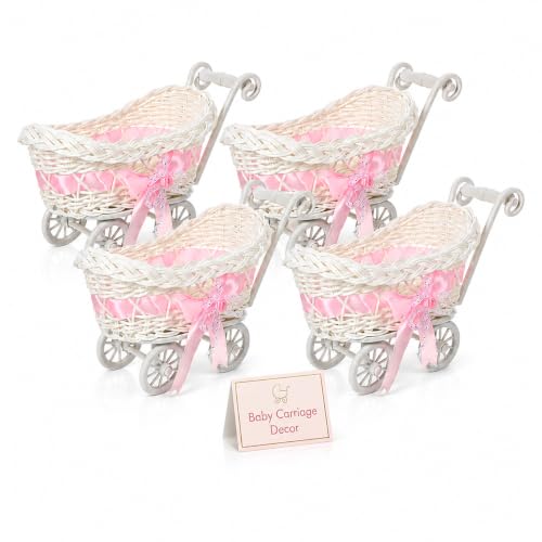 Ciieeo 4Pc Rattan Woven Basket Trolley Style Candy Box Wedding Flower Basket for Party Favors Baby Shower Table Decor Mini Treat Container 10.23 X 5.90 X 3.93 in by Ciieeo - Used condition - US$33.24