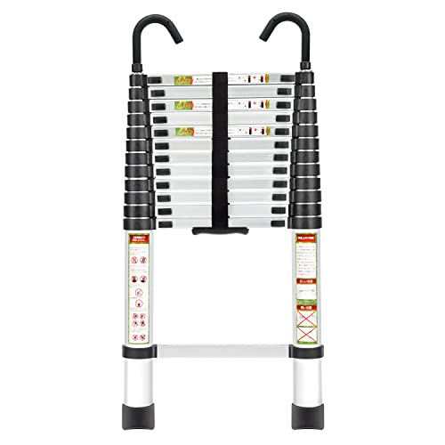 RIKADE 伸縮はしご 耐荷重150kg 軽量 持ち運びやすい 折り畳み 伸縮梯子 多機能アルミはしご 自動ロック スライド式 伸縮自在 梯子 室内室外両用 スライド式 フック付き