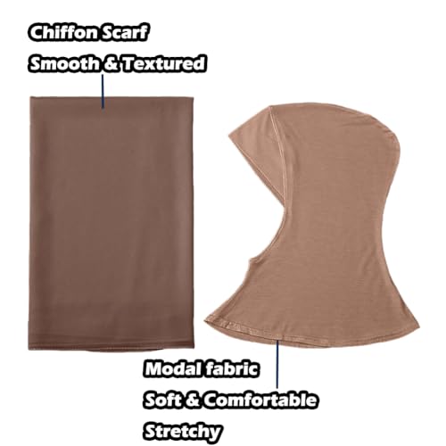 SIQITECHNO 2Pcs Modal Hijab Cap with Chiffon Shawl Muslim Stretchy Full Coverage Caps Hijab Scarves Long Scarf Wrap Scarves3