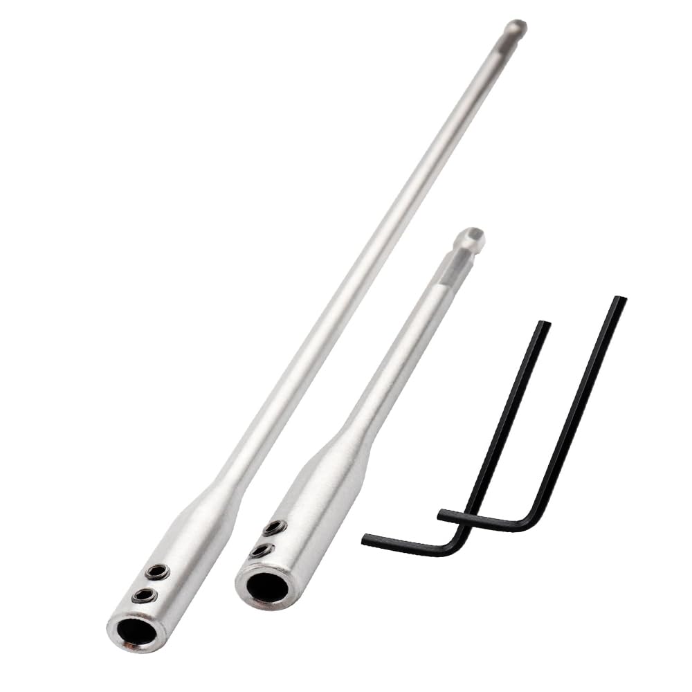 HaoTrade 2Pcs 1/4 Drill Bit Extension Set, 6" and 12" Inches Spade Drill Bit Extension, High Carbon Steel Spade Bit Set with 2Pcs Key for Wood Turners Furniture Carpentry and Construction