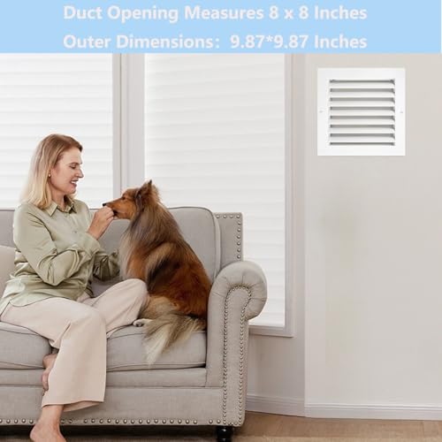DECOAIRCON 8'' x 8'' (Duct Opening) White Return Air Vent Cover, Aluminum Return Air Grille HVAC Air Return Grille for Wall&Ceiling 9.30 Inch x 9.30 Inch (Overall Dimensions) - Thumbnail 7
