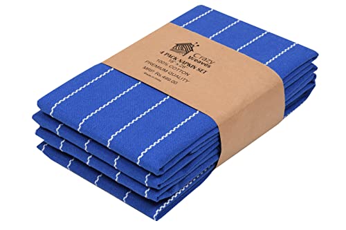 Image of Crazy Weaves Cotton Hand Towel Lunch Towel Daily use Towel Face Towel Pack of 4 (18 inch * 24 inch) 100% Pure Cotton (Blue Dobby, 18 X 24)