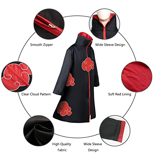 ACWOO Akatsuki Cloak, Akatsuki Coat Set with Headband Ring Necklace, Unisex Ninja Cloak Ninja Long Robe, Halloween and Christmas Anime Cosplay Costume Cape for Kids and Adult - Image 3