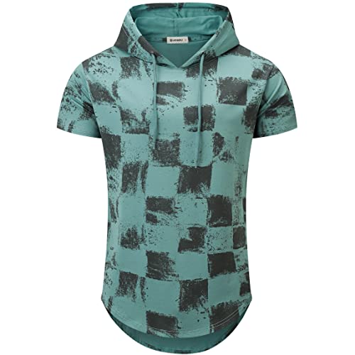 Kliegou Men's Hipster Hip Hop Hoodie Check Print T-Shirt Green Xxl #TOP10