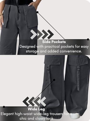 Image of Leriya Fashion Cargo Pants for Woman | Cargo Pants for Women Cotton Wide Leg Utility Fit Flap Pockets | Trousers Fors Women, Relaxed Fit Baggy Pant Airport Outfit for Womens Streetwear Attire
