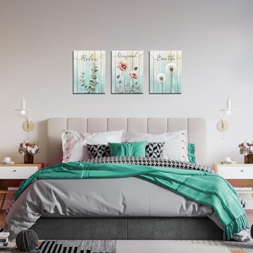 iHAPPYWALL 3 Pieces Botanical Bathroom Wall Art Relax Unwind Breathe Rustic Farmhouse Wooden Signs for Bathroom Home Spa Room Decor Ready to Hang 12x16inchx3pcs by iHAPPYWALL - Used condition - Image 5
