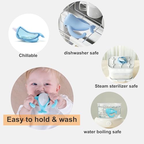 Image of Best Baby Toy for 4Months Baby, Baby Teething Toys for 3-6 6-12 Months, Teething Relief Toys, Food Grade Silicone Montessori Baby Teether Toy for 3-6months, Sensory Toys for Teething Babies, Blue
