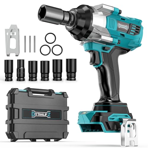Image of DIYtoolifz Cordless Impact Wrench 1 /2 inch for Makita 18v Battery, 900FT-LBS (1200N.m) Brushless Electric Impact Gun, High Torque Power Impact Driver with 6Pcs Sockets & Storage Case (Tool Only)